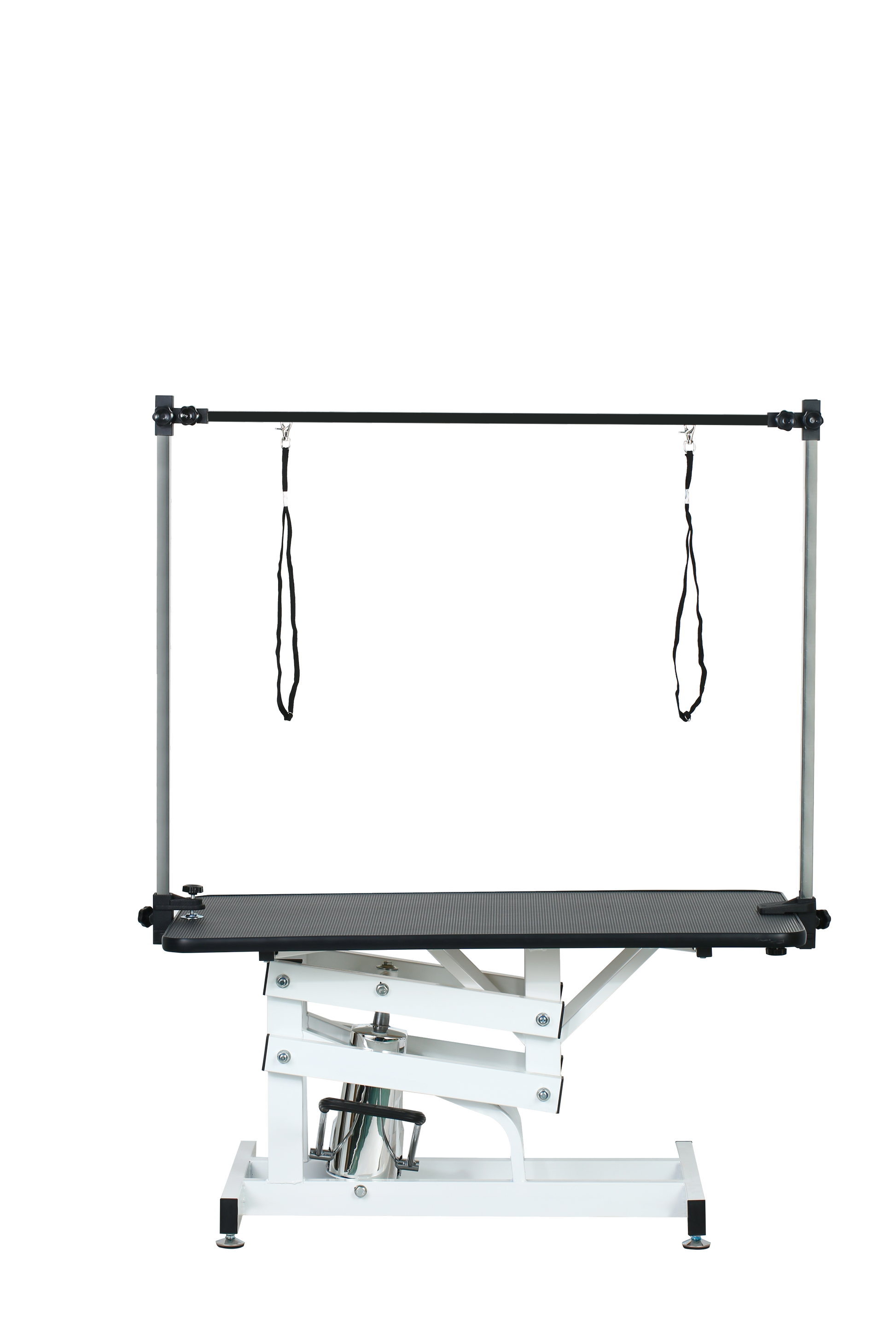 43 Inch Adjustable Heavy Type Hydraulic Pet Dog Grooming Table Upgraded Professional Drying Table Heavy Duty Frame With Adjustable Arm And Noose Black White Carbon Steel
