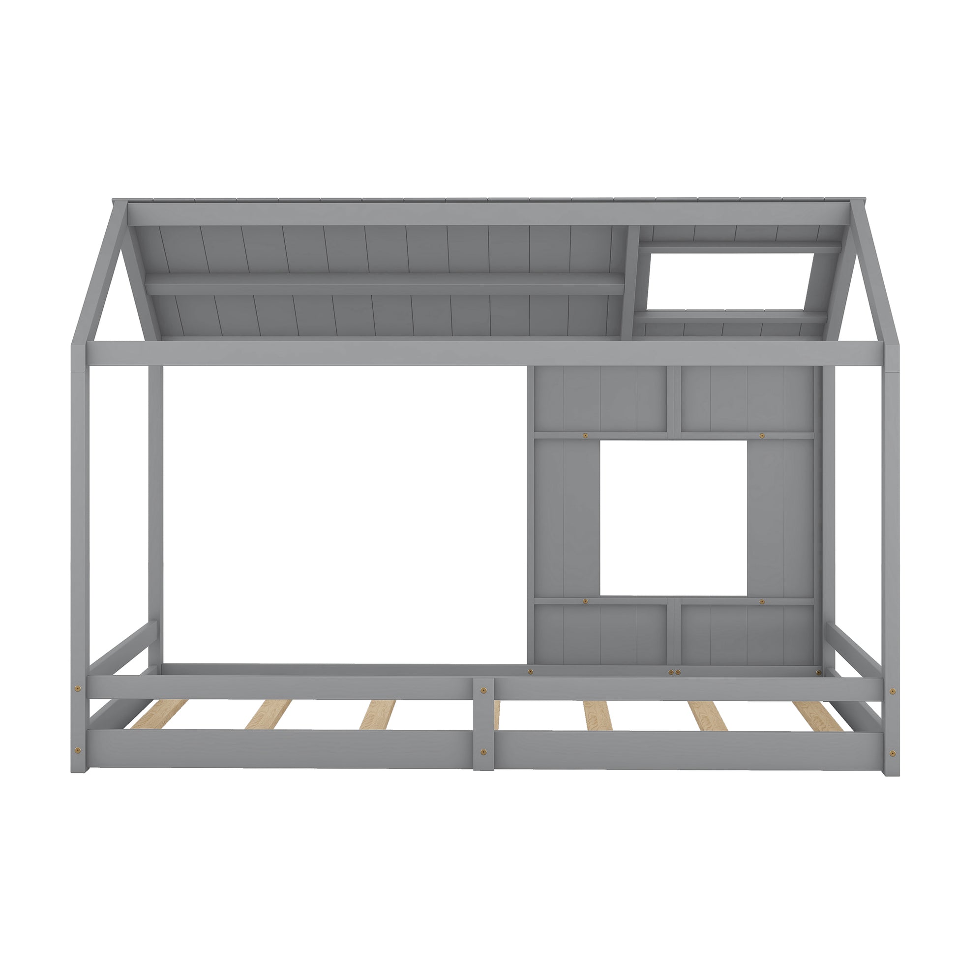 Twin Size House Bed With Roof And Window Gray Grey Mdf