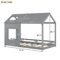 Twin Size House Bed With Roof And Window Gray Grey Mdf