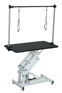 43 Inch Adjustable Heavy Type Hydraulic Pet Dog Grooming Table Upgraded Professional Drying Table Heavy Duty Frame With Adjustable Arm And Noose Black White Carbon Steel
