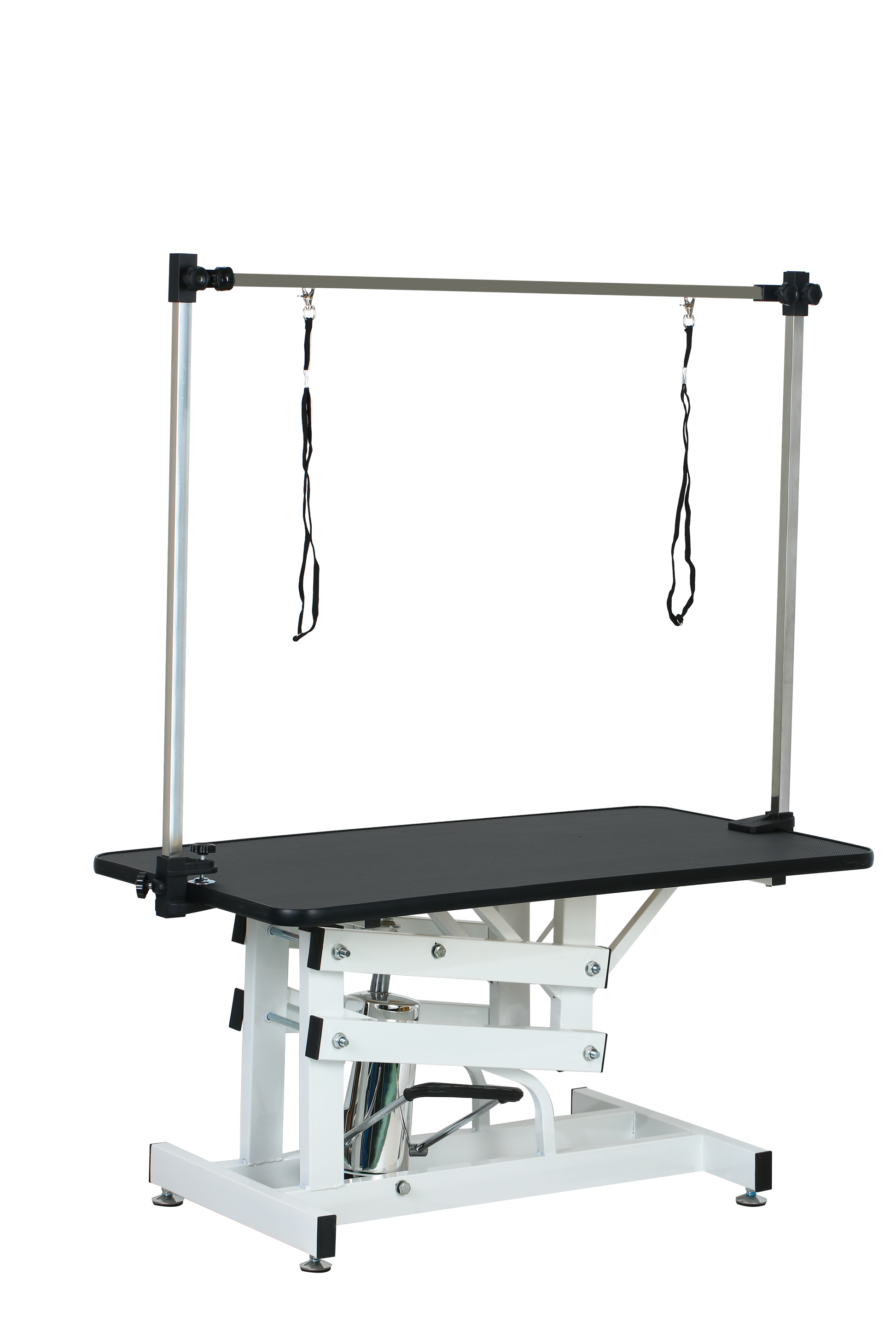 43 Inch Adjustable Heavy Type Hydraulic Pet Dog Grooming Table Upgraded Professional Drying Table Heavy Duty Frame With Adjustable Arm And Noose Black White Carbon Steel