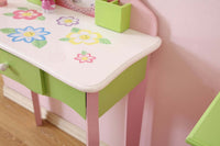 Layla Girls Flower Vanity Set With Stool Green Mdf