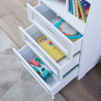 White Bookcase Book Shelf Storage Unit With Book Display Organizer Drawers Classic White Color White Mdf