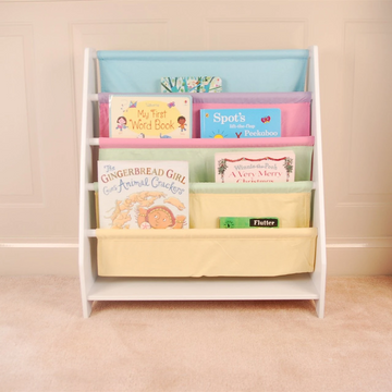 Charlie White Kids Wooden Canvas Sling Magazine Bookcase White Mdf