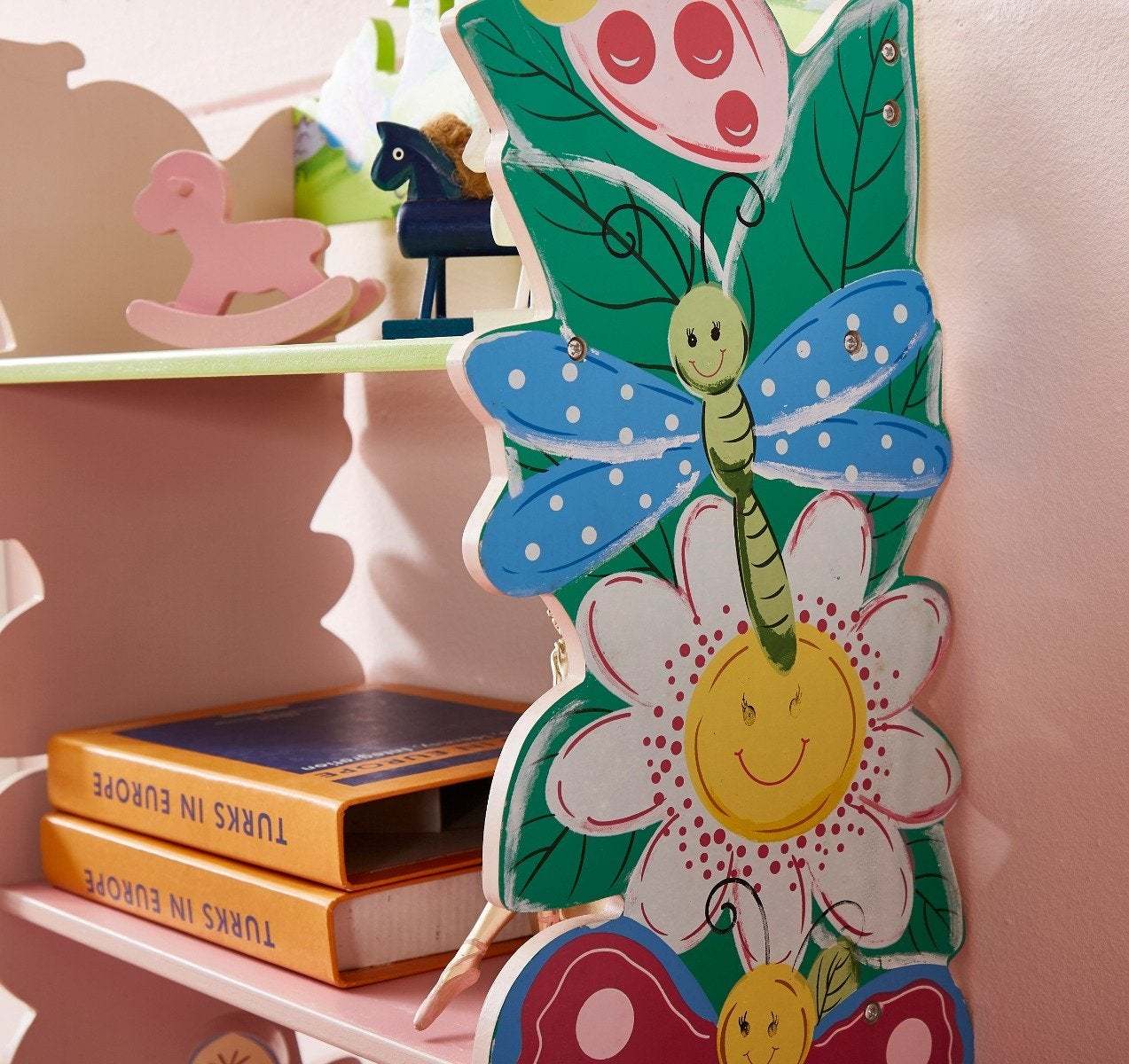 Olivia The Fairy Girls Hand Painted 3 Tier Flower Bookcase With Drawers Pink Mdf