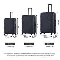 3 Piece Luggage Sets Abs Lightweight Suitcase With Two Hooks, Spinner Wheels, Tsa Lock, 20 24 28 Black Black Abs