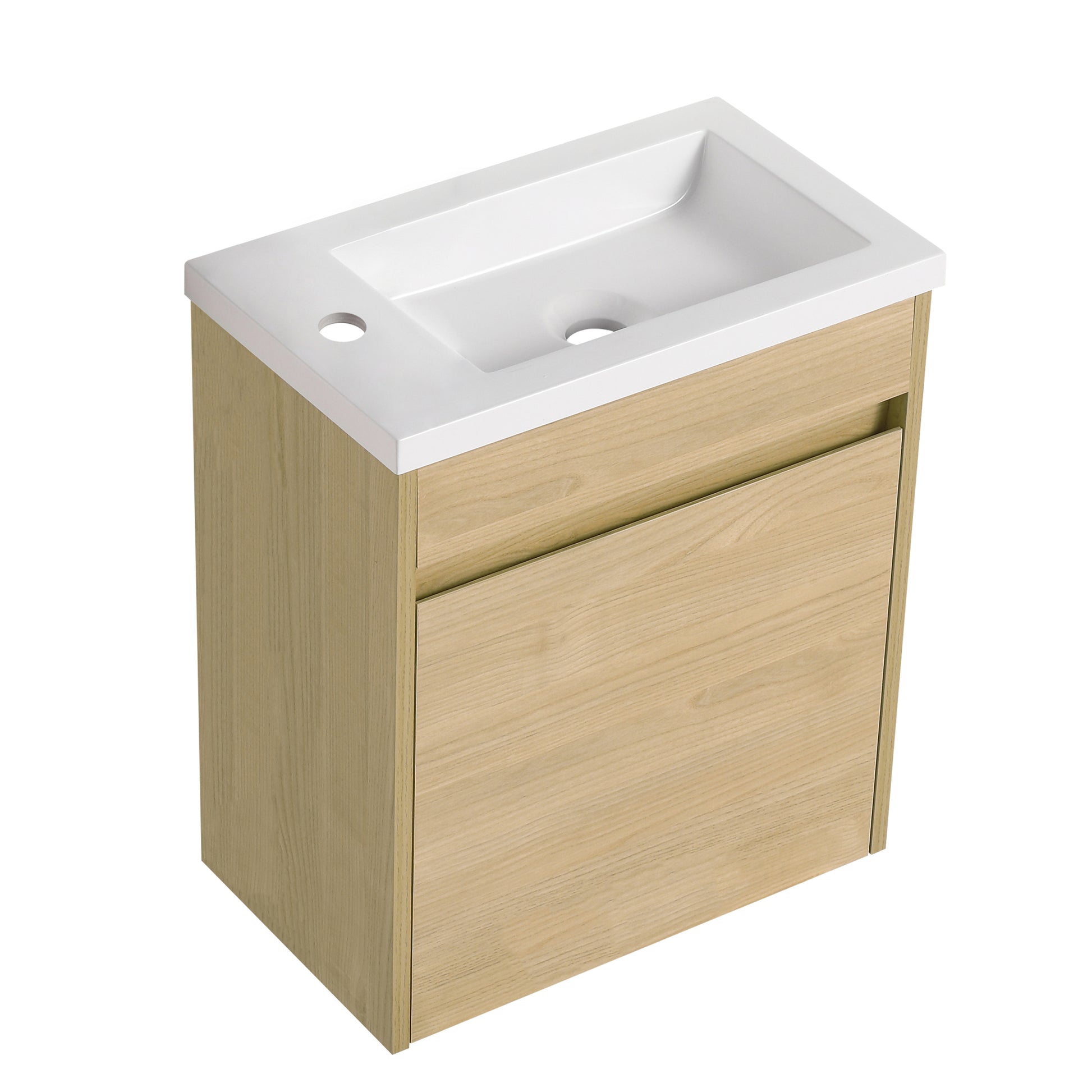 Bathroom Vanity With Single Sink,18 Inch For Small Bathroom Excluding Faucets Light Teak 1 Bathroom Wall Mounted Modern Plywood