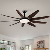 71" Integrated Led Lighting Ceiling Fan With 9 Solid Wood Blade Antique Brown Metal & Wood