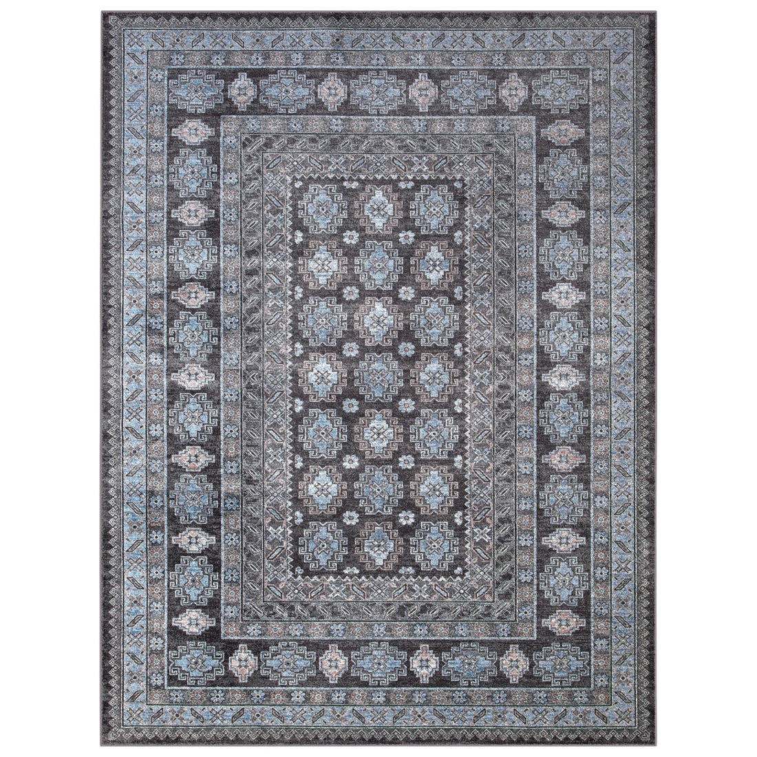 Salina Charcoal Blue Pink Area Rug 5X8 Charcoal Grey Viscose