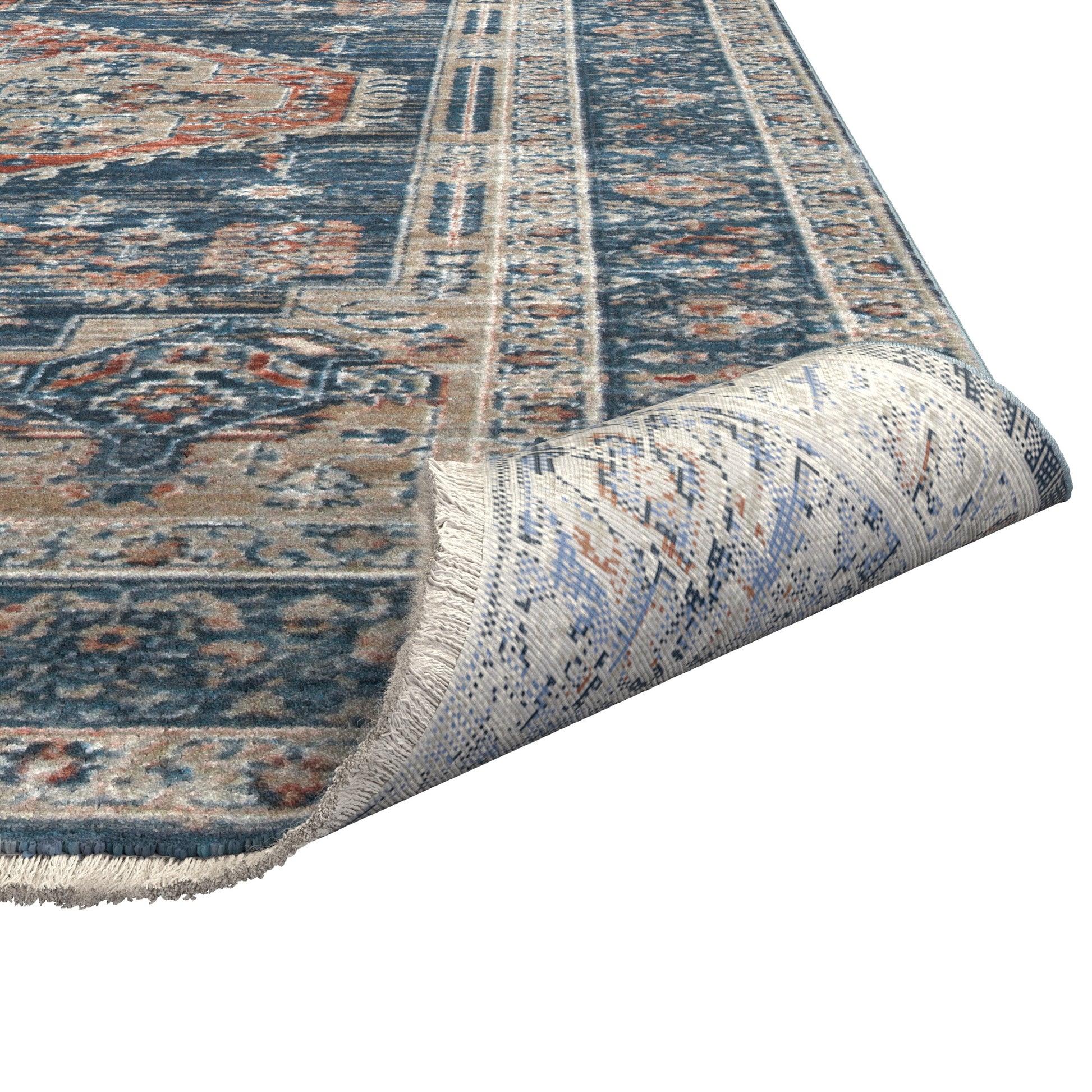 Wasilla Blue Pink Rust Area Rug 4X6 Blue Polyester