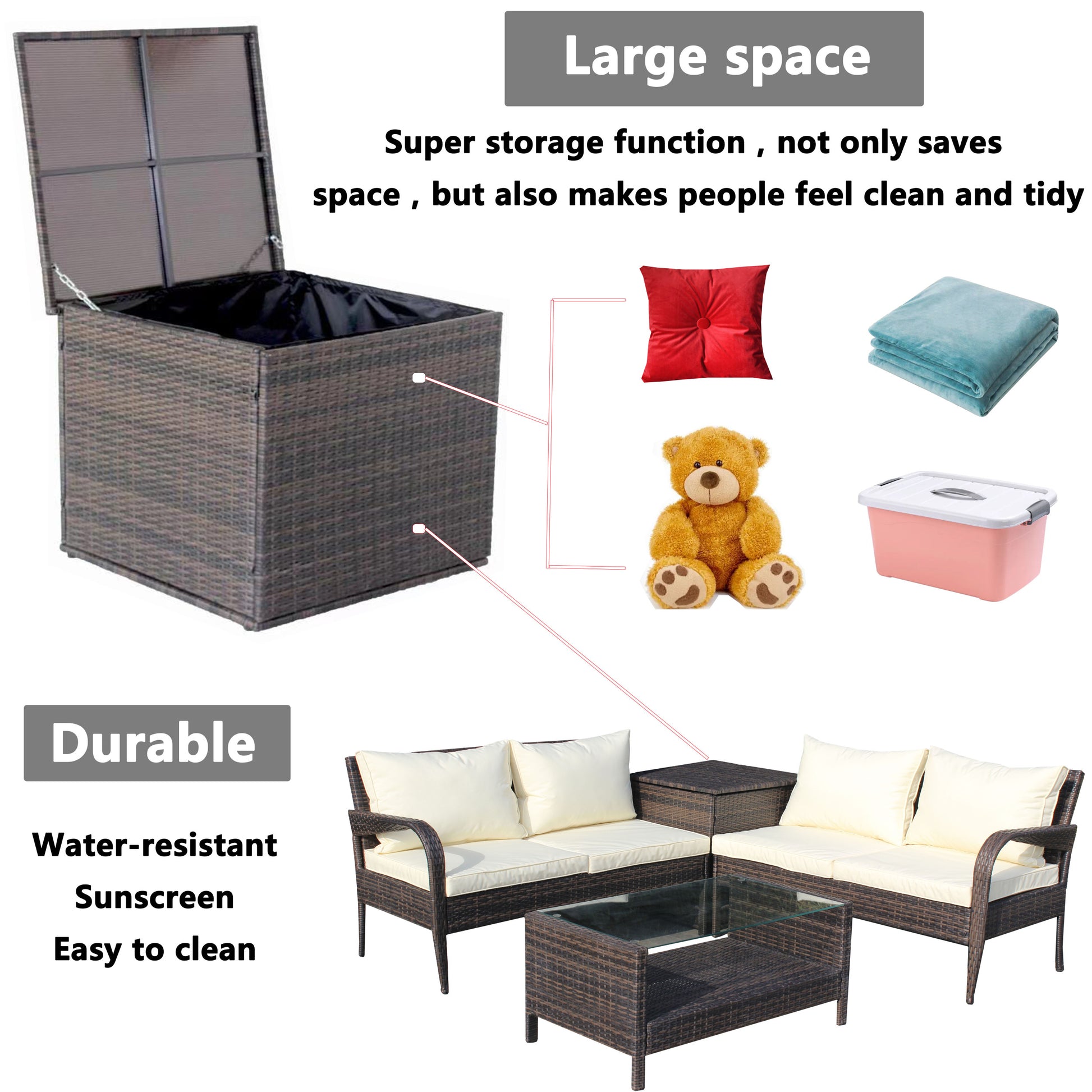 4 Piece Patio Sectional Wicker Rattan Outdoor Furniture Sofa Set With Storage Box Brown Brown Iron