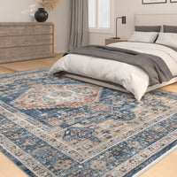 Wasilla Blue Pink Rust Area Rug 4X6 Blue Polyester