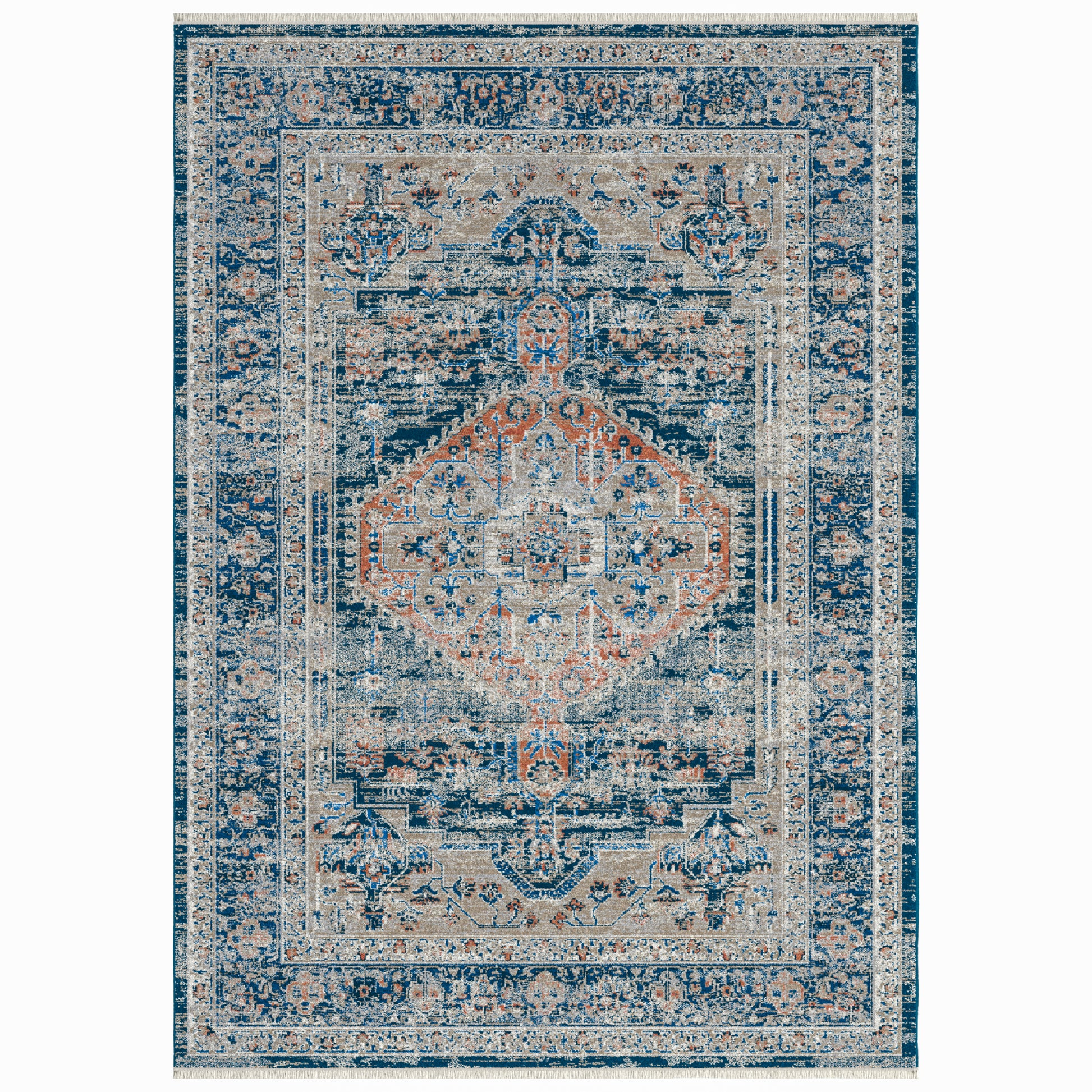 Wasilla Blue Pink Rust Area Rug 4X6 Blue Polyester