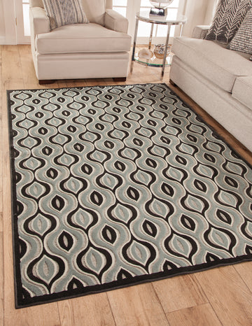 Davlin Black Aqua Grey Area Rug 5X8 Black Chenille