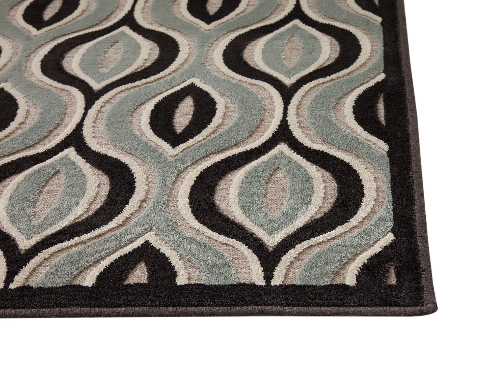 Davlin Black Aqua Grey Area Rug 5X8 Black Chenille