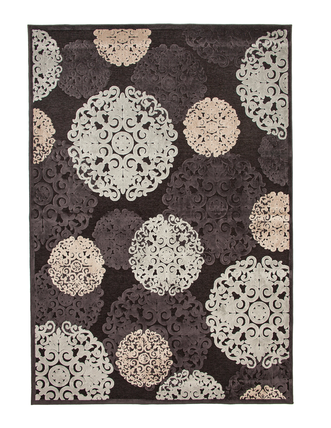 Dante Charcoal Ivory Lt. Blue Area Rug 5X8 Charcoal Grey Chenille