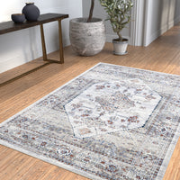 Chevak Natural Blue Rust Area Rug 4X6 Natural Polyester