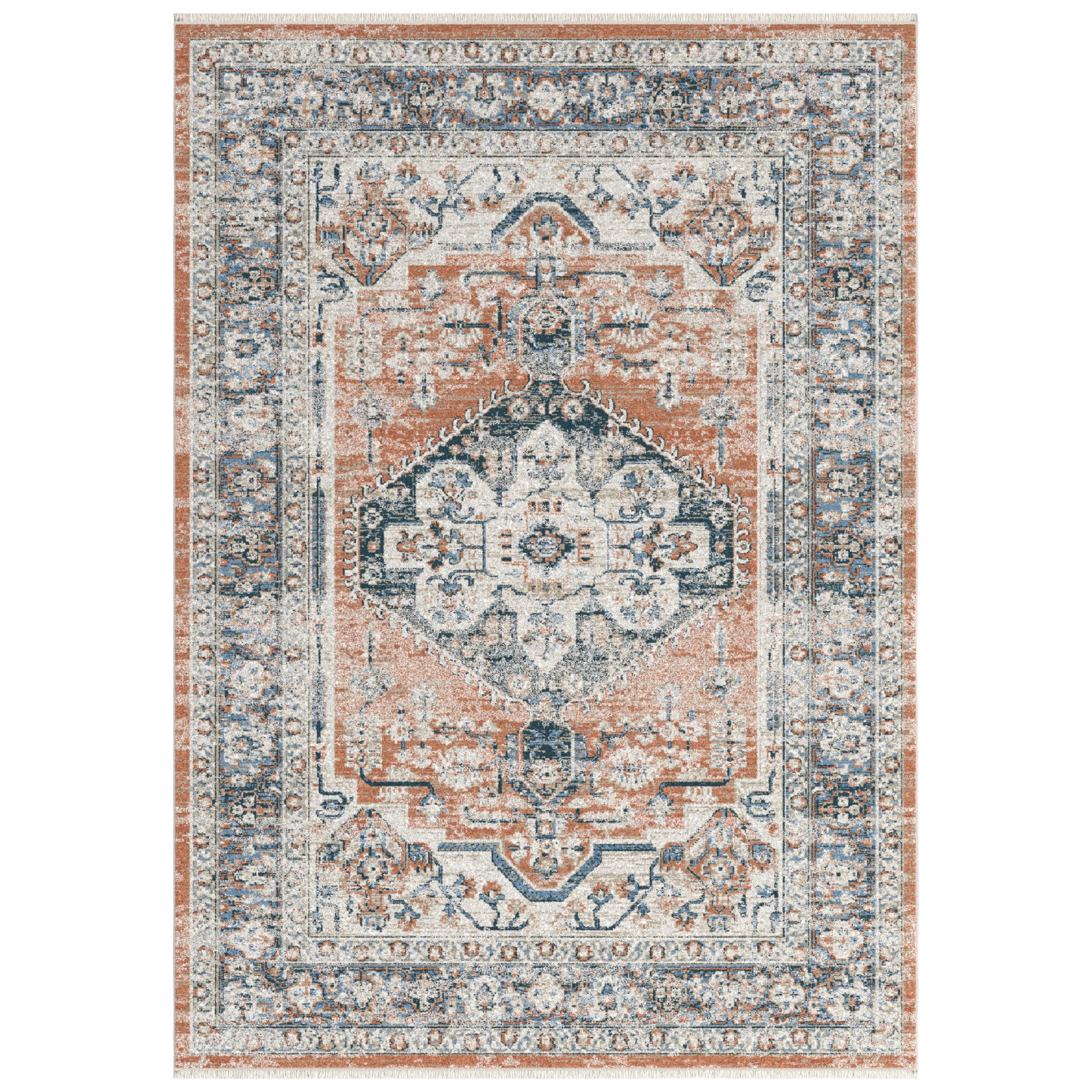 Wasilla Rust Natural Blue Area Rug 4X6 Orange Dark Orange Polyester