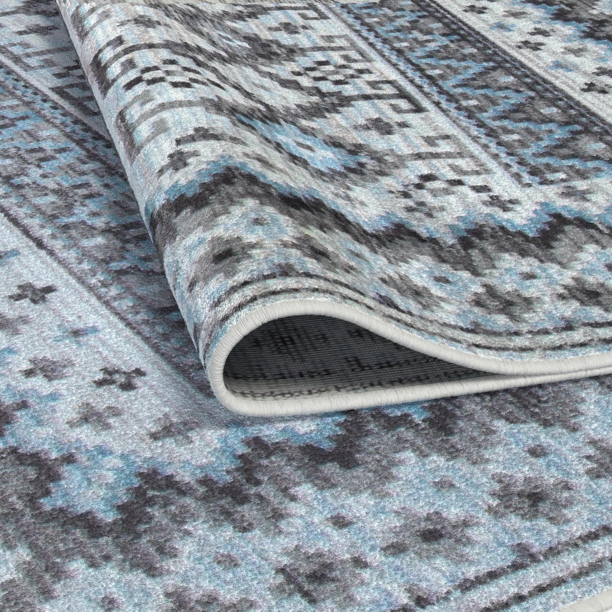 Fallon Blue Charcoal Grey Ivory Area Rug 5X8 Blue Viscose