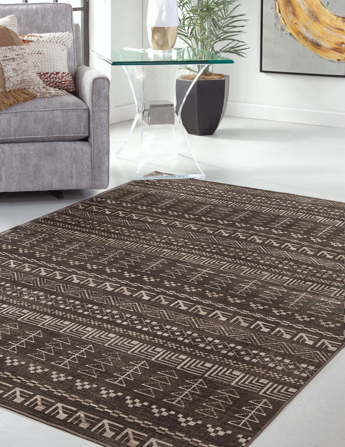 Ambbrown, Natural And Ivory Area Rug 5X8 Brown Viscose