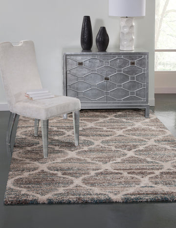 Trellis Blue Brown Tan Area Rug 5X8 Blue Olefin