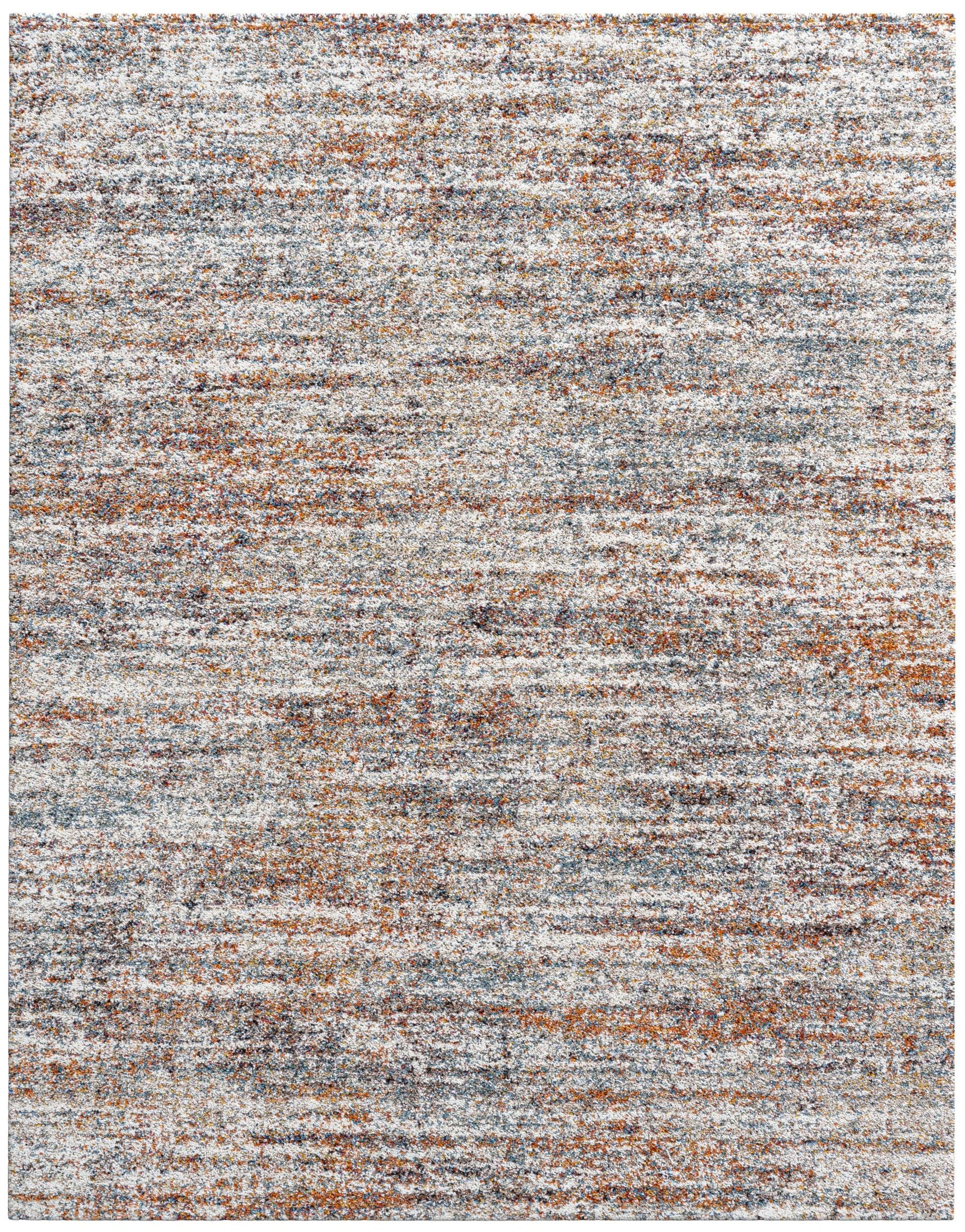 Ezra Ivory, Blue, Orange, And Rust Olefin Shag Area Rug 8X10 Ivory Olefin