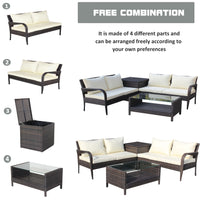 4 Piece Patio Sectional Wicker Rattan Outdoor Furniture Sofa Set With Storage Box Brown Brown Iron