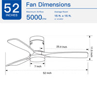 Flush Mount Ceiling Fan With Integrated Led Light In Solid Wood Blades Antique Brown Solid Wood