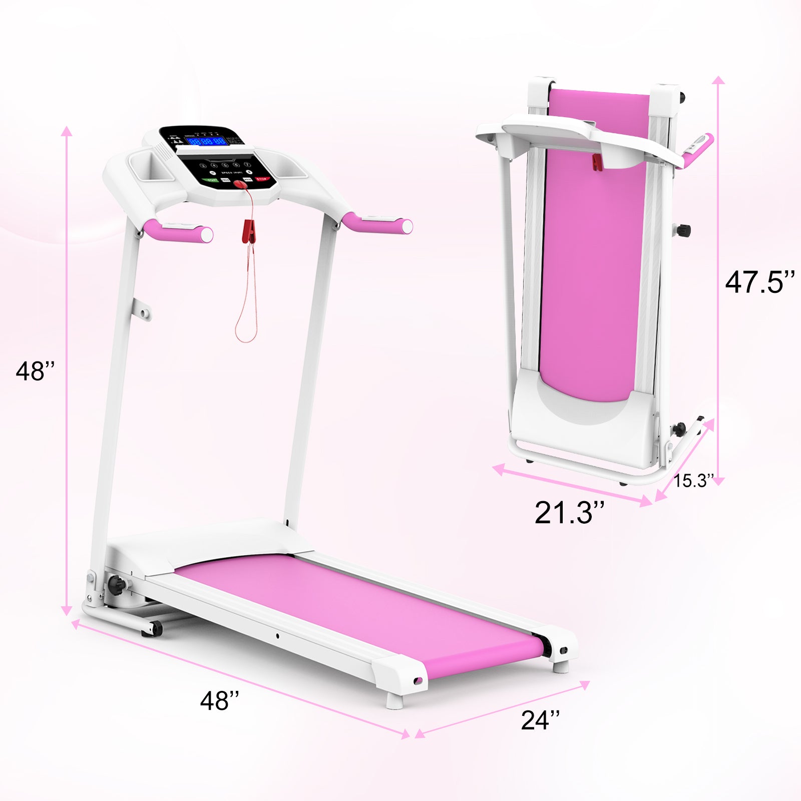 Foldable Electric Treadmill 2.5Hp Motorized Running Machine With 12 Perset Programs 265Lbs Weight Capacity Walking Jogging Treadmill Pink Steel