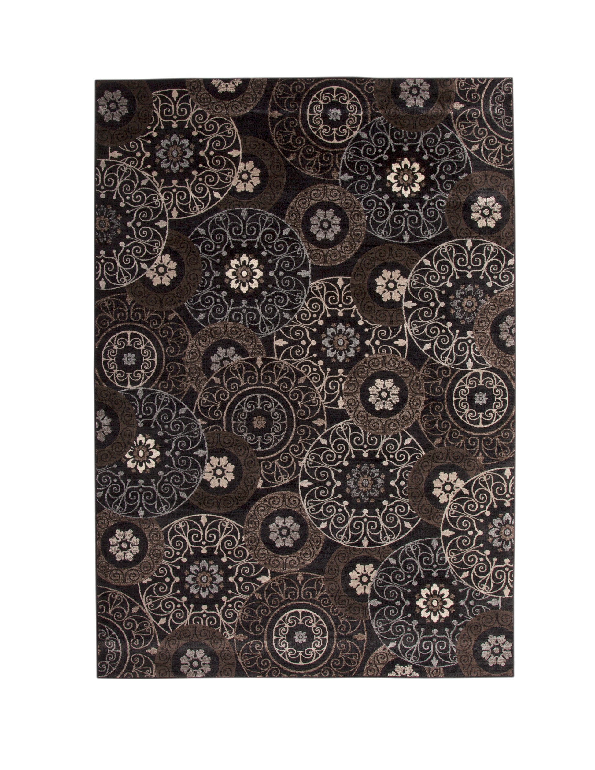 Lundy Chocolate Black Beige Area Rug 8X10 Chocolate Viscose