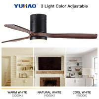 Flush Mount Ceiling Fan With Integrated Led Light In Solid Wood Blades Antique Brown Solid Wood