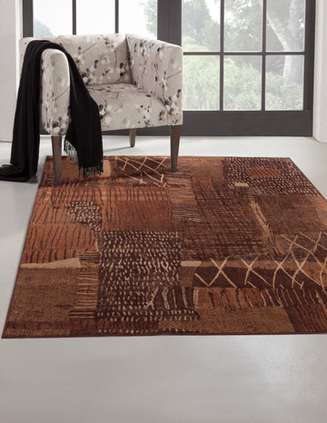 Natoma Rust Brown Golds Area Rug 8X10 Orange Dark Orange Viscose