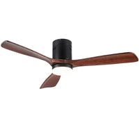 Flush Mount Ceiling Fan With Integrated Led Light In Solid Wood Blades Antique Brown Solid Wood