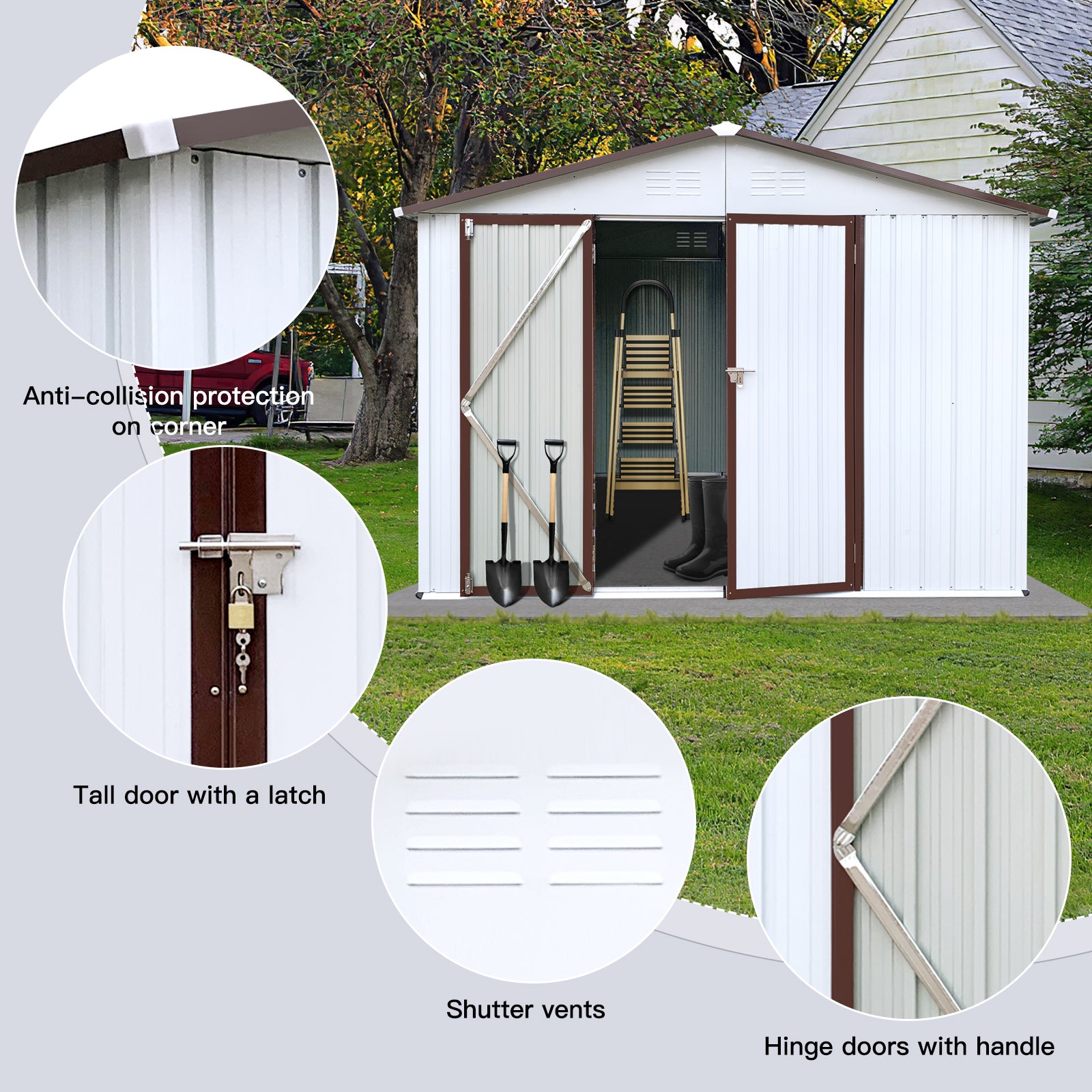 Metal Garden Sheds 10Ftx8Ft Outdoor White Coffee White Metal