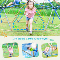 Kids Climbing Dome Tower 12 Ft Jungle Gym Geometric Playground Dome Climber Monkey Bars Play Center, Rust & Uv Resistant Steel Supporting 1000 Lbs Coffee Metal