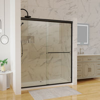 60 In. X 70 In. Traditional Sliding Shower Door In Matte Black With Clear Glass Matte Black Aluminium