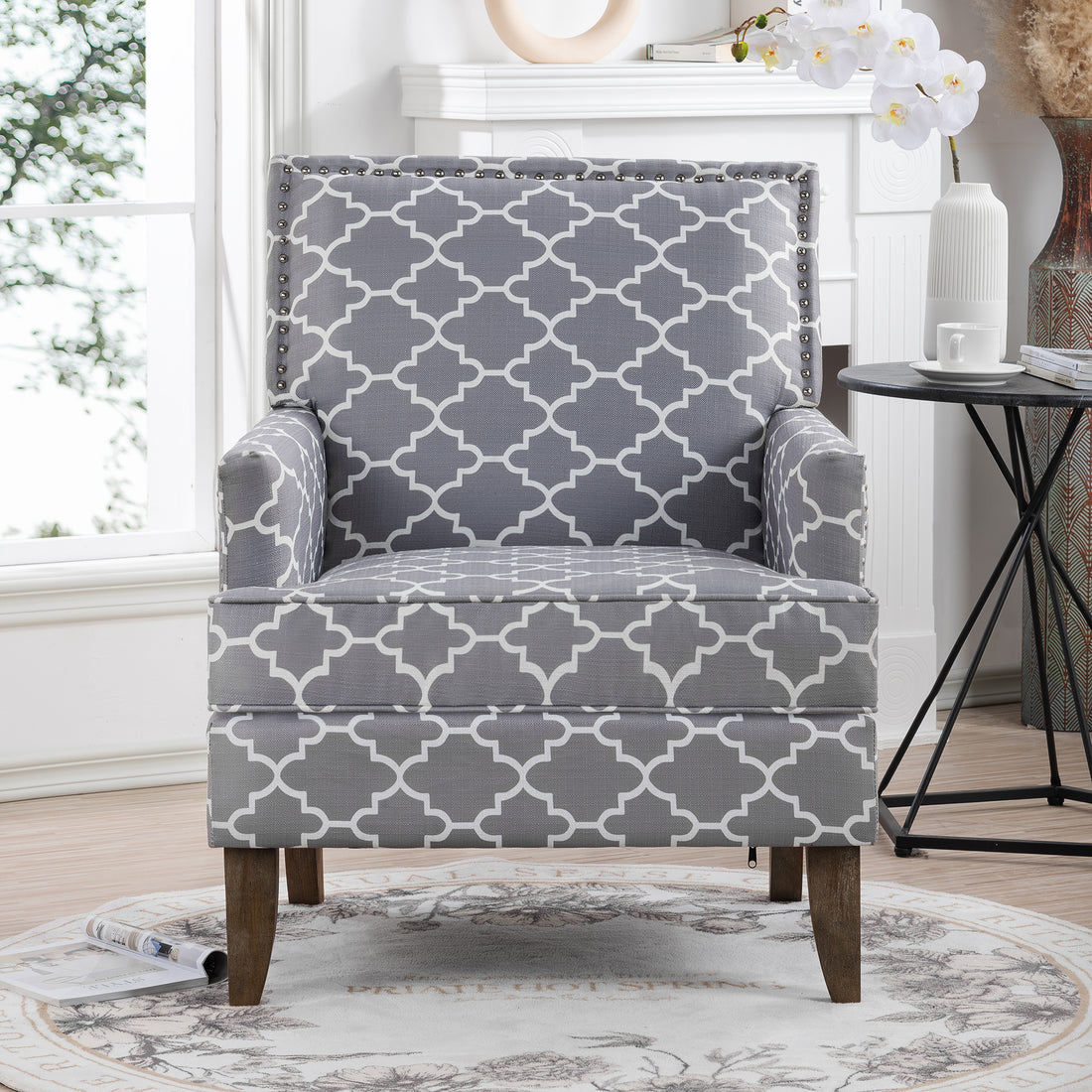 Accent Chairs For Living Room Grey Mix Fabric