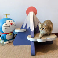 Scratchme Cat Scratcher Post Board, Mount Fuji Shape Cat Scratching Lounge Bed, Durable Pad Prevents Furniture Damage Blue Plywood
