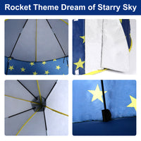 Kids Tent Rocket Space, Kids Play Tent, Unicorn Tent For Boys & Girls, Kids Playhouse, Pop Up Tents Foldable, Toddler Tent, Gift For Kids, Indoor & Outdoor, Blue, Space Theme Blue Polyester