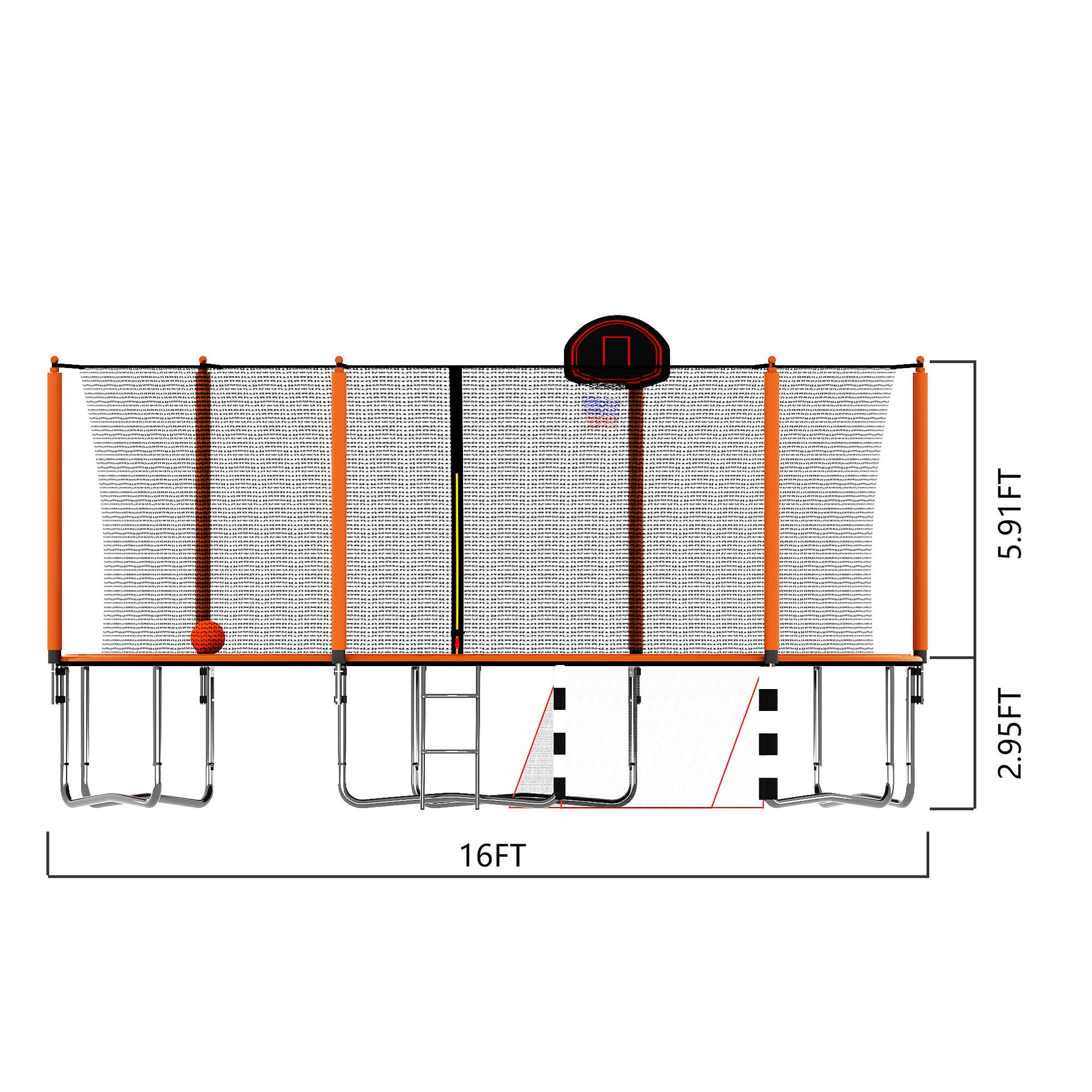 16Ft Trampoline With Basketball Hoop Pump And Ladder Inner Safety Enclosure With Soccer Goal Orange Orange Steel