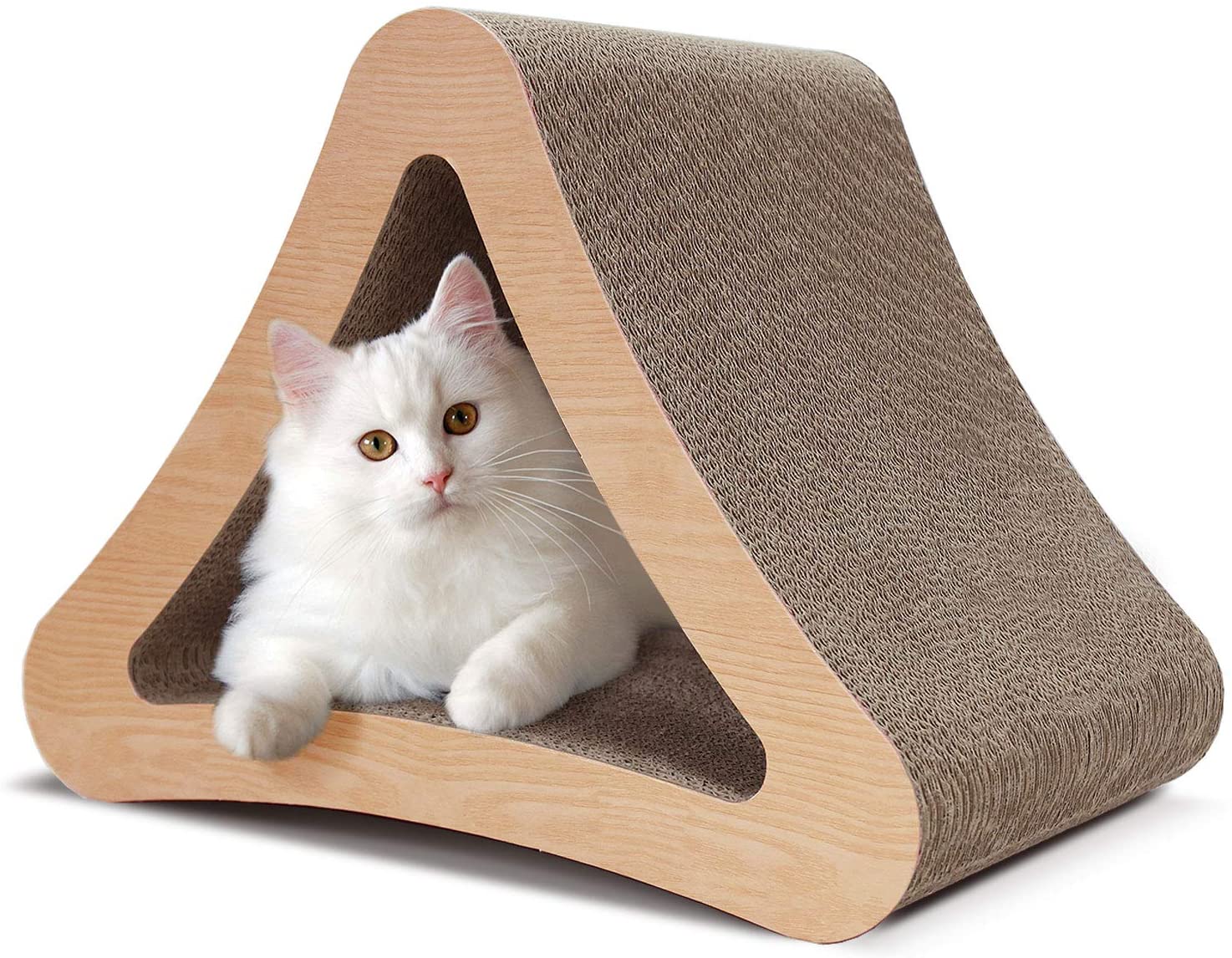 Scratchme 3 Sided Triangle Cat Scratching Post Scratcher Cardboard, Recycle Corrugated Vertical Cat Board Pads Prevents Furniture Damage, Triangular Brown Plywood