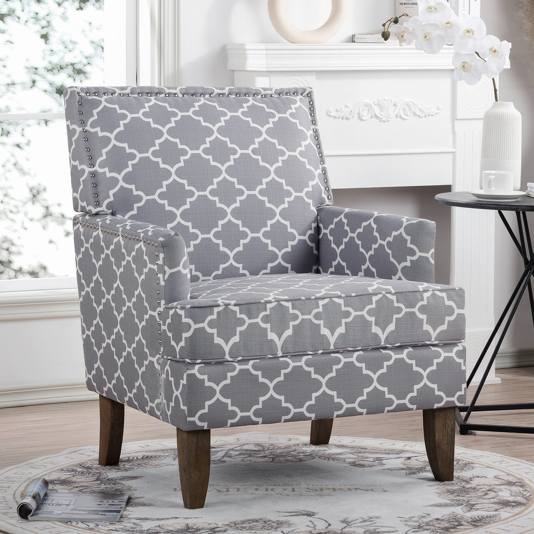 Accent Chairs For Living Room Grey Mix Fabric