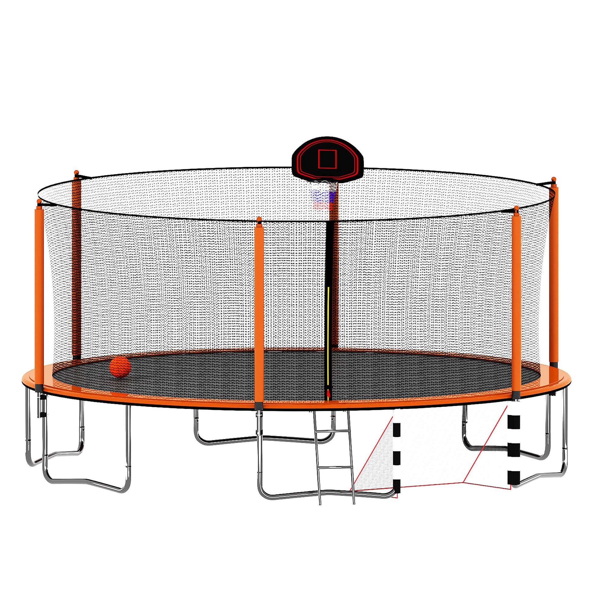 16Ft Trampoline With Basketball Hoop Pump And Ladder Inner Safety Enclosure With Soccer Goal Orange Orange Steel