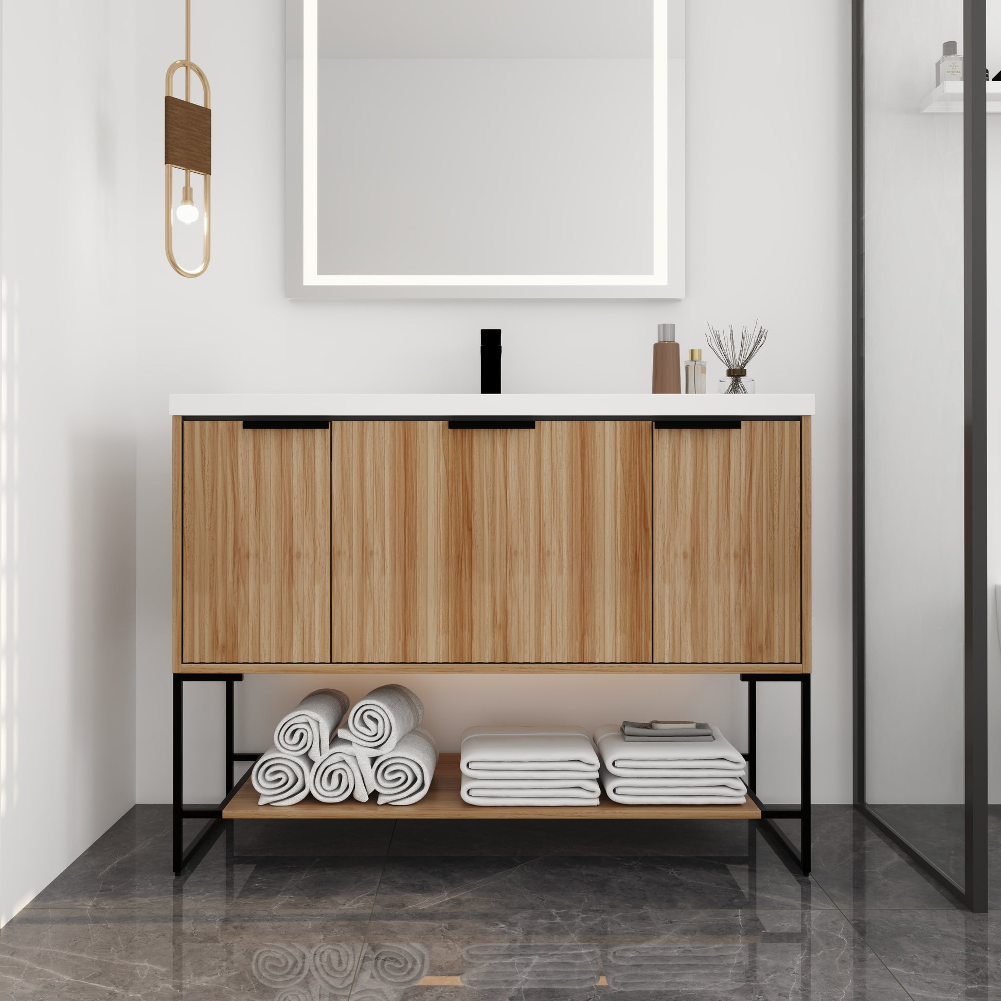 48 Inch Freestanding Bathroom Vanity With Resin Basin,48X18 Maple Freestanding Plywood