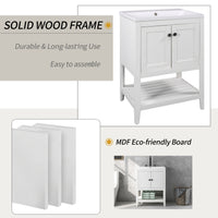 24" Bathroom Vanity Base Only, Soild Wood Frame, Bathroom Storage Cabinet With Doors And Open Shelf, White White Solid Wood Mdf