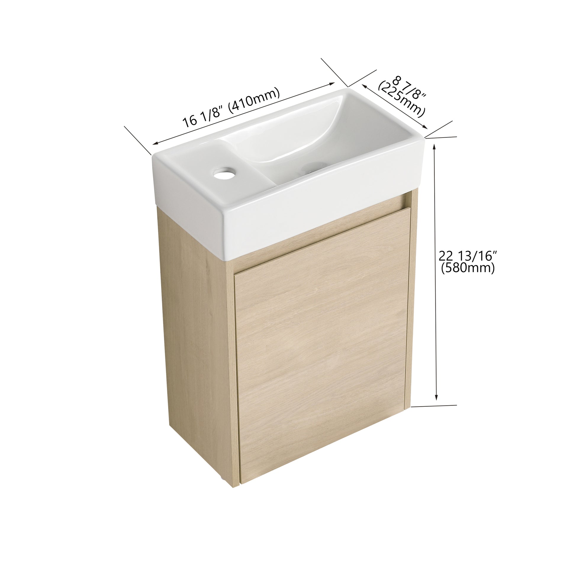 16 Inch Floating Bathroom Vanity With Single Sink,Soft Closing Doors, Suitable For Small Bathrooms Bvc03318Plo Plain Light Oak Plywood