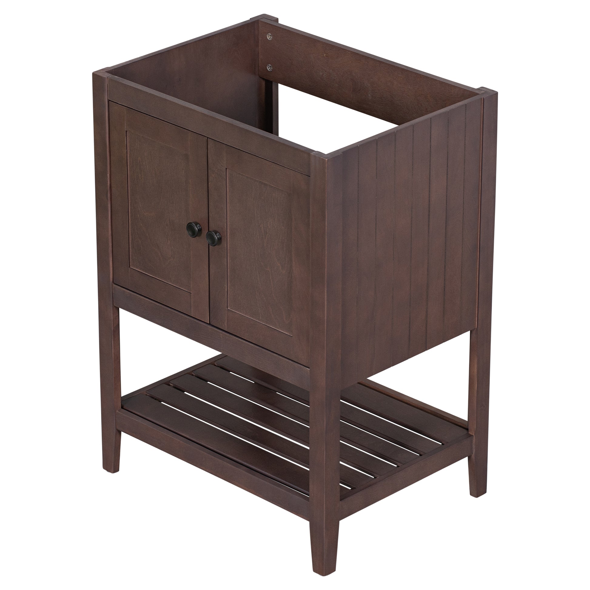 24" Bathroom Vanity Base Only, Soild Wood Frame, Bathroom Storage Cabinet With Doors And Open Shelf, Brown Brown Solid Wood Mdf