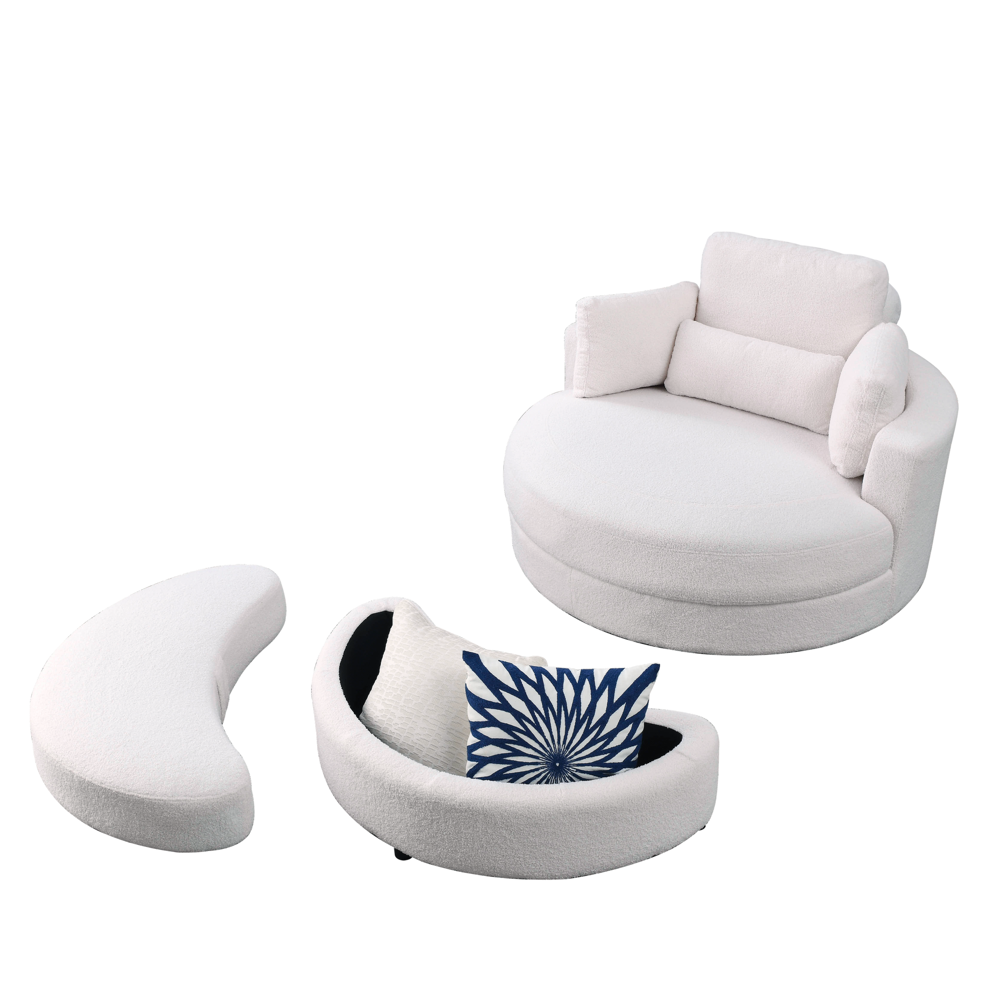 Video Welike Swivel Accent Barrel Modern Sofa Lounge Club Big Round Chair With Storage Ottoman Linen Fabric For Living Room Hotel With Pillows,Teddy White Ivory Ivory Foam Fabric 1 Seat