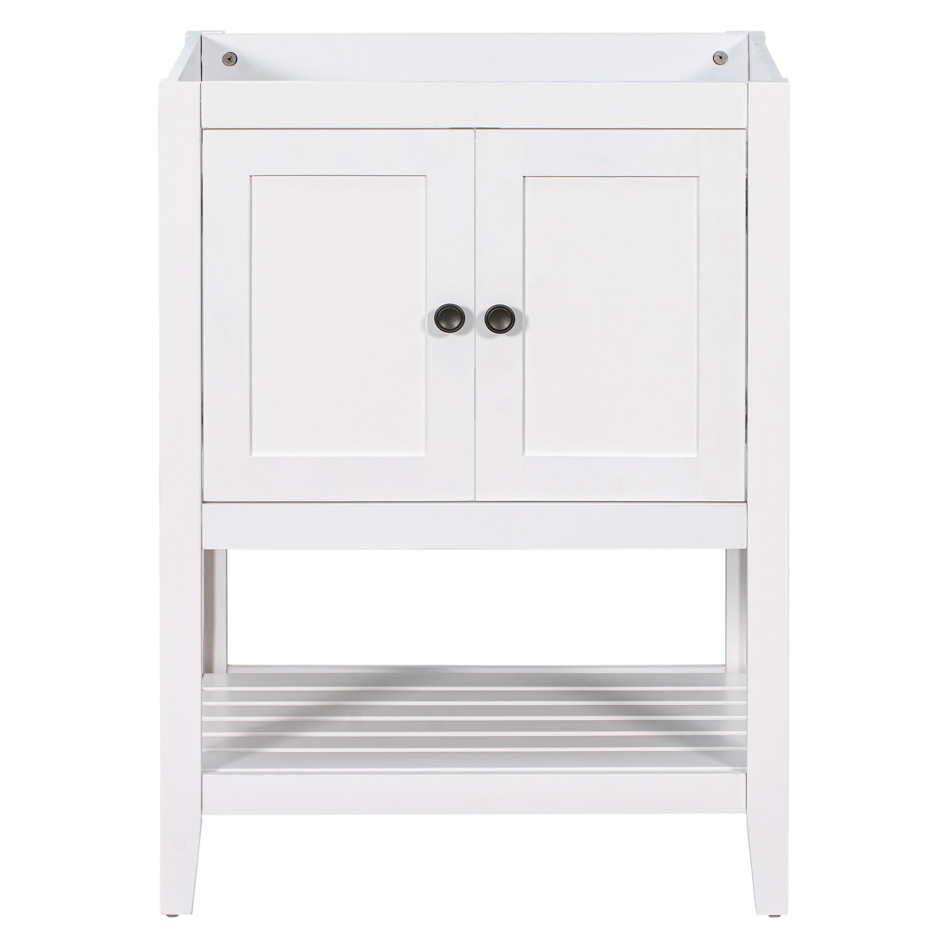 24" Bathroom Vanity Base Only, Soild Wood Frame, Bathroom Storage Cabinet With Doors And Open Shelf, White White Solid Wood Mdf