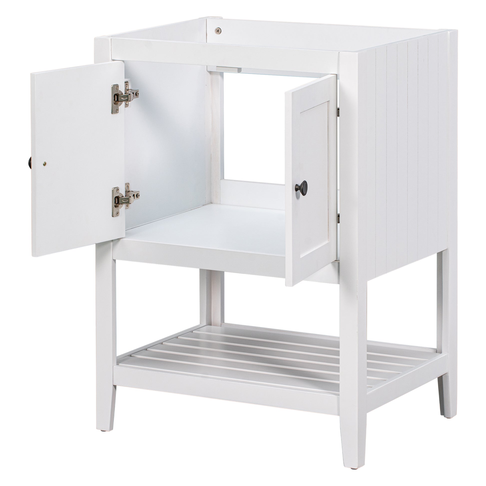 24" Bathroom Vanity Base Only, Soild Wood Frame, Bathroom Storage Cabinet With Doors And Open Shelf, White White Solid Wood Mdf